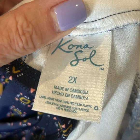 Kona Sol Blue Patterned Tankini Top Siz3 2X NWT - Picture 3 of 8